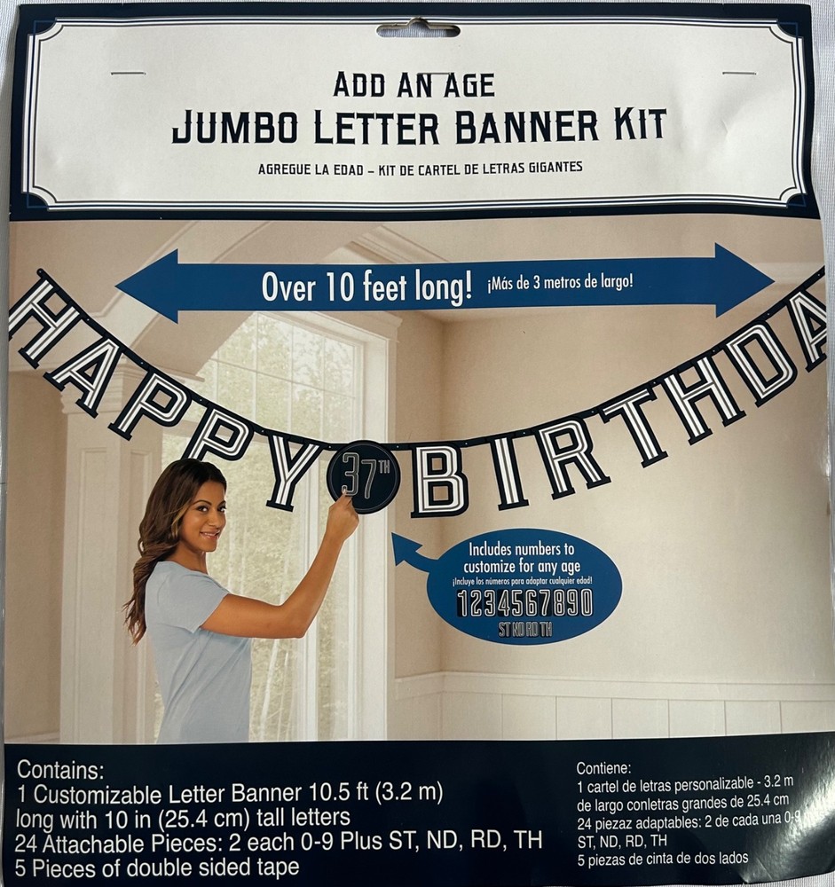 Happy Birthday Banner Customizable Jumbo Add Any Age Kit 18th 21st 30th 40th etc