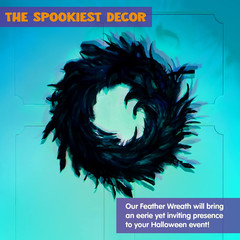 13.5″ Black Natural Feathers Wreath for Halloween Decorations, Spooky Scene Part