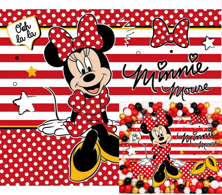 Red Minnie Mouse Backdrop Happy Birthday Party Photo Background Banner Decor