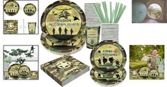 Camo Army Birthday Party Set – Disposable Dinnerware for 24 Guests | 120 Pcs