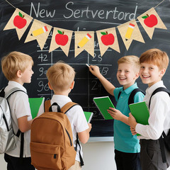 Burlap Back to School Banner, Apples Pencil Garlands Back to School Decoration,