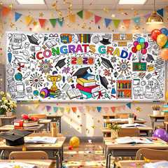 Graduation Coloring Tablecloth/Poster, Kindergarten Graduation Gifts, 72″ X 30″