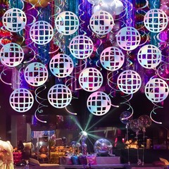 Disco Ball Hanging Swirls 48Pcs 70s Disco Party Swirl Ceiling Decorations Col…
