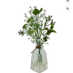 9in Indoor Gardenia White Artificial Floral Arrangement Glass Vase Centerpiece