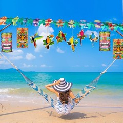 12 Piece Luau Party Decor Set 9.8 ft Hawaiian Tropical Hibiscus Garland Party De