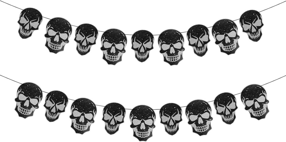 2pcs Pre-Strung Halloween Hanging Banners Glitter Spooky Skull Party Decorations
