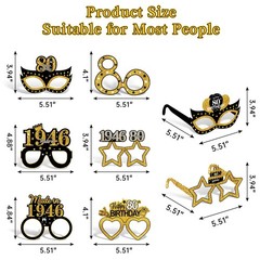 Turypaty 24PCS 80th Birthday Paper Glasses Black Gold Photo Props 1946