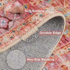 Yamaziot Washable Runner Rug, 2×6 Non-Slip Boho Vintage Hallway 2′ x 6′, Pink