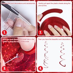 30PCS Hanging Swirl Party Decorations Shinny Foil Plastic Streamer Red