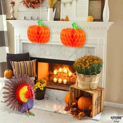 KatchOn, Paper Pumpkins and Turkey Centerpiece – Pack of 3 | Orange