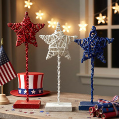 3 Pcs 4Th of July Decorations, Metal Wood Patriotic Centerpieces Table Decor Red