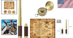 Portable Collapsible Pirate Telescope Set with Treasure Map & Pocket Compass