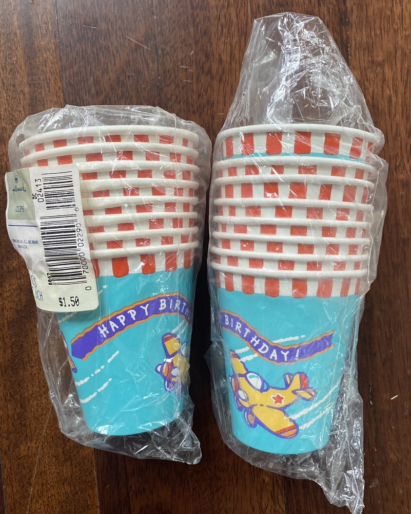Hallmark Little Flyer’s Club Happy Birthday Airplane Paper Party Cups Total 16