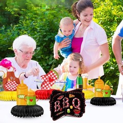 11 Pcs BBQ Party Decorations Honeycomb Centerpieces, Red Gingham Table Topper…