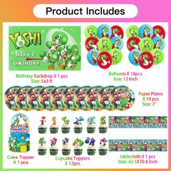Yoshi Birthday Decorations Party Supplies Set Plates Balloon Cake Toppers Banner