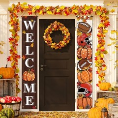 Fall Decorations Maple Leaves Pumpkin Welcome Porch Sign Door Banner Gift 12×71″