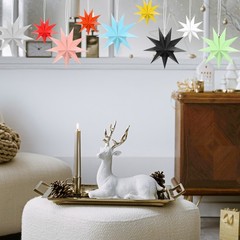 5 Pcs Paper Star Lanterns 9-Pointed Hanging Lampshade, Gold