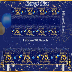 75Th Birthday Decorations for Men – 3Pcs Navy Blue and Gold Table Covers, Rectan