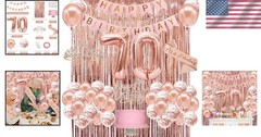 Complete Rose Gold 70th Birthday Party Set: Crown, Sash & Cake Topper Included