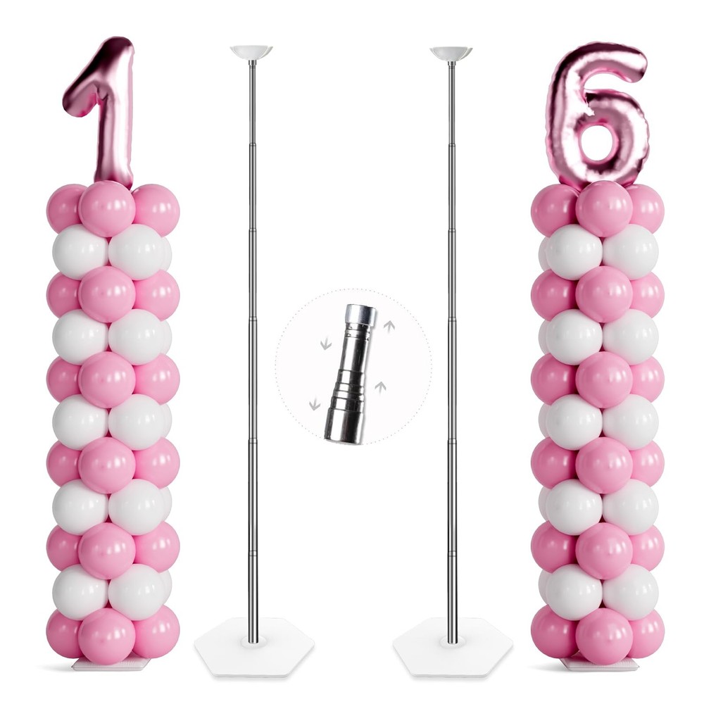 Telescoping Balloon Stand Set of 2, 1.5ft to 7ft Free Adjustable Metal Balloo…