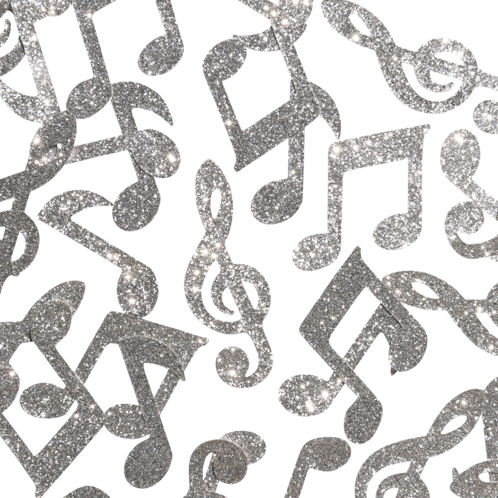 CloverCrafts 50 x Silver Glitter Music Note Confetti Birthday Party Decor