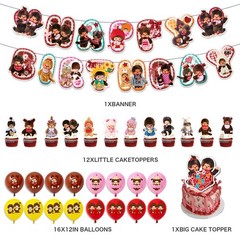 Anime Monchhichi Happy Birthday Banner Balloon Cupcake Topper Party Decoration