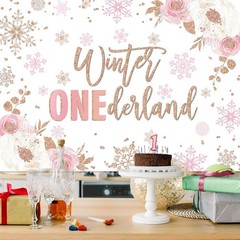 Winter Onederland Backdrop for Girl 1st Birthday Party Decoration (7x5ft).