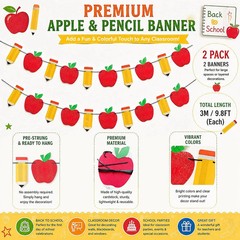 VILIFEVER 2 Pieces Pencil Apple Banner Garland Back to School Decorations | Firs