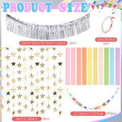 Fancy Party Decor Set 308 Sheets Colorful Paper Chains Strips, Silver Metalli…