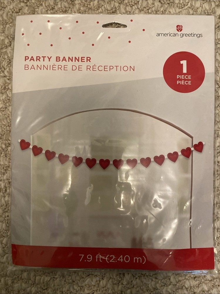 American Greetings 1 Party Banner 7.9 Feet Long Hearts Banner. New.