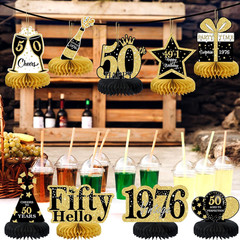 9 Pcs 50Th Birthday Decorations Honeycomb Centerpieces for Women Men, Black Gold