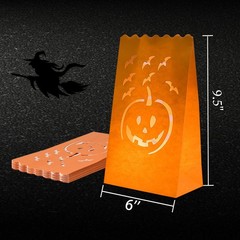 24 Pack Halloween Luminary Bags MoistureProof Orange Tea Light Candle