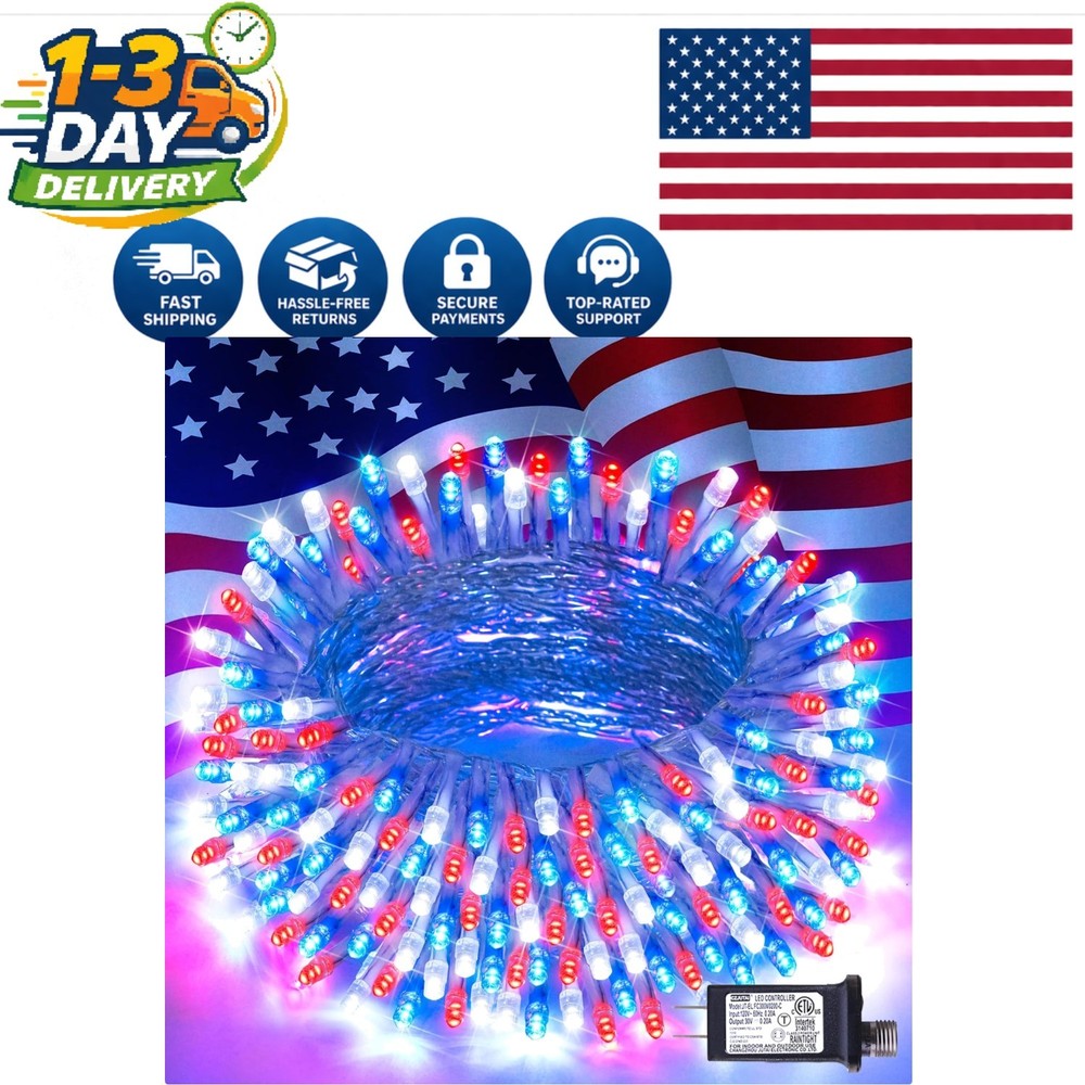 Multi-Mode 33ft LED String Lights – 100 Bright Patriotic Lights for Any Occasion