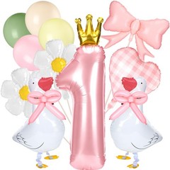 12 Pcs Silly Goose 1st Party Decoration Fun Goose Balloon with Pink Bow for S…