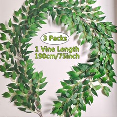 Artificial Italian Ruscus Vines, 3Pcs/75 Silk Vine Garland with Green Leaves,