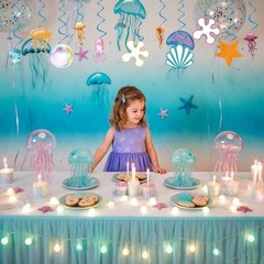 24 Pcs Under The Sea Jellyfish Hanging Swirls Ocean Theme Party Streamers