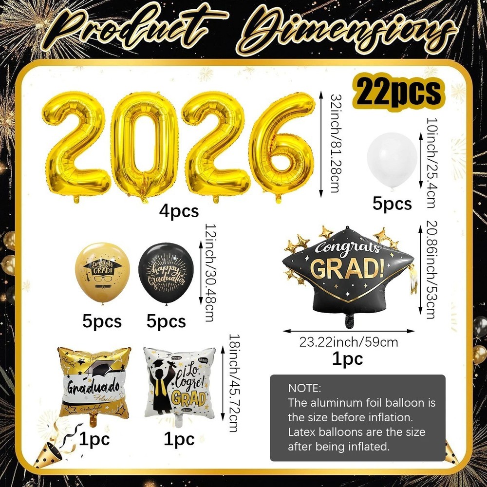 22pcs Graduation Party Balloons,2026 Graduation Party,College & High School Grad