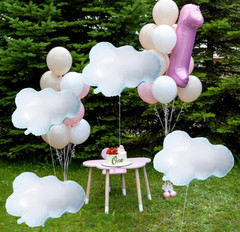 6 Pcs Cloud Balloons Large Aluminum Foil Blue Edge White Clouds Party Decor for