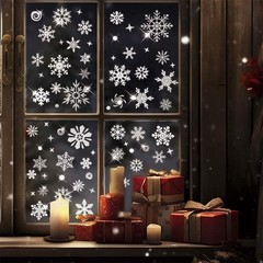 204pcs Glitter Snowflake Window Stickers, Christmas 7.9 x 11.8 inches, Silver