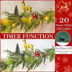Prelit & Timer – 6FT Christmas Garland with Lights, Real Touch Norfolk Pine