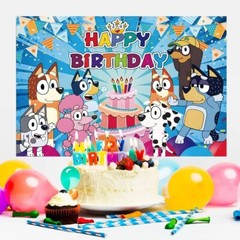 Blue Sheepdog Theme Happy Birthday Backdrop 5×3.2ft Birthday Party Decoration