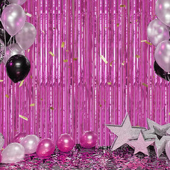 3 Pack Foil Fringe Backdrop – Hot Pink Shiny Tinsel Curtains for Party Decoratio