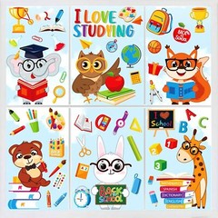 Whaline 9 Sheets Back to School Window Clings Cute Animals Stickers…