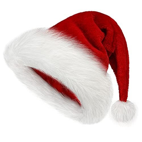 Unisex Christmas Santa Hat for Adults, Velvet Plush Holiday Xmas Party Hat