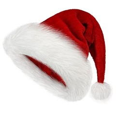 Unisex Christmas Santa Hat for Adults, Velvet Plush Holiday Xmas Party Hat