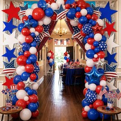 4th of July Patriotic Decor, 250th Anniversary Red White Blue Cutouts & Streamer