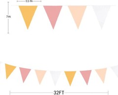 32Ft Groovy Party Decorations Yellow Pink White Pennant Orange Beige