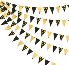 30Ft Black Gold Party Decorations Polka Dot Pennant Banner Paper Circle Dot T…