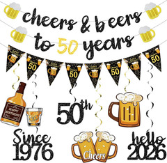 Black Gold 50Th Birthday Decorations for Him Men, Happy 50Th Birthday Supplies C