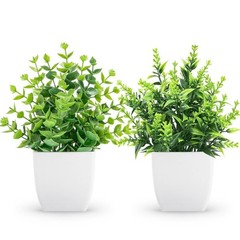 ZJIA 2 Pack Small Fake Plants Artificial Greenery 7.18″H × 4.7″W, White